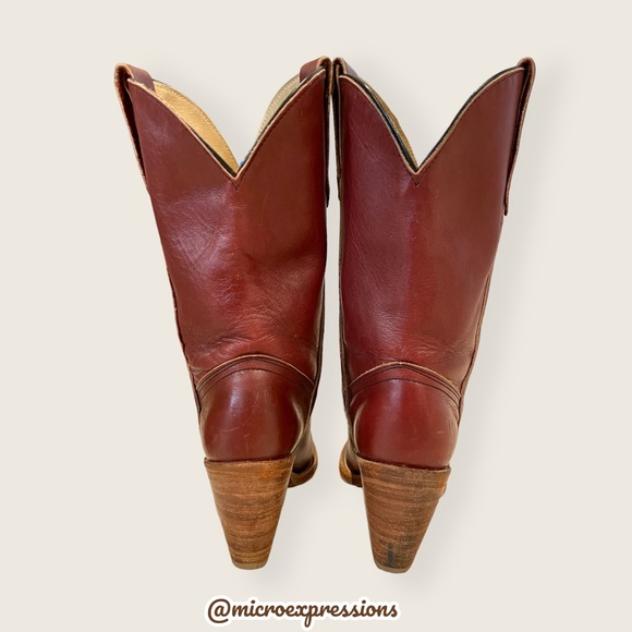 1990’s Frye Vintage Leather Pull On Red Cognac Heeled Cowboy Western Cute Bootie - Picture 8 of 13
